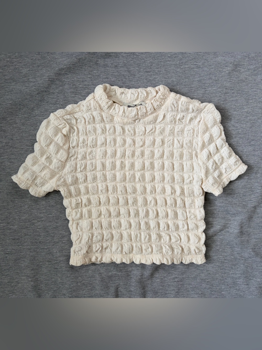 Urban Outfitters Cream Bubble Textured Short Sleeve Top